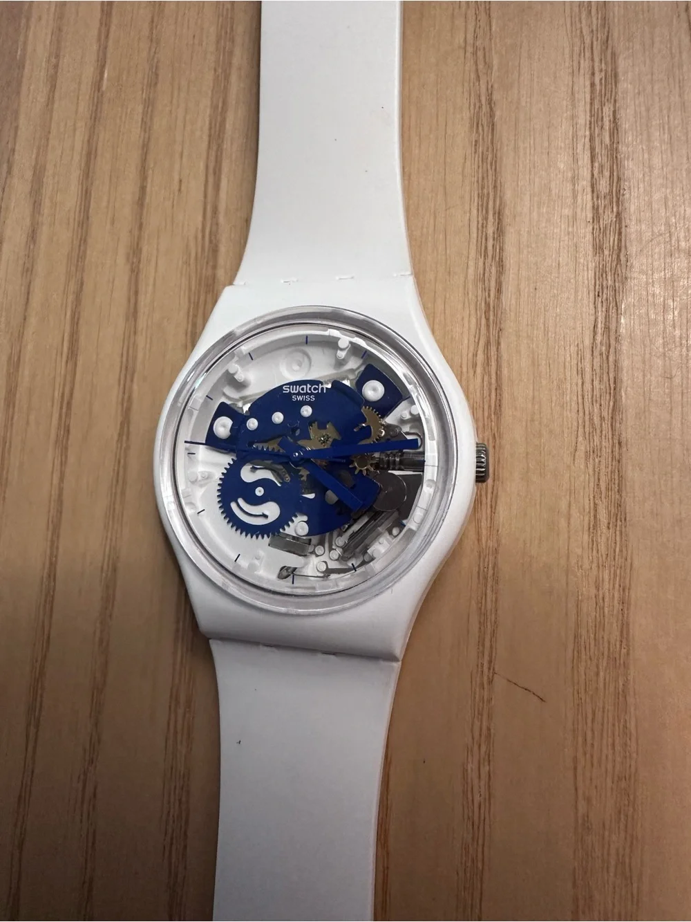 Swatch Time To Blue Small White Watch EUC